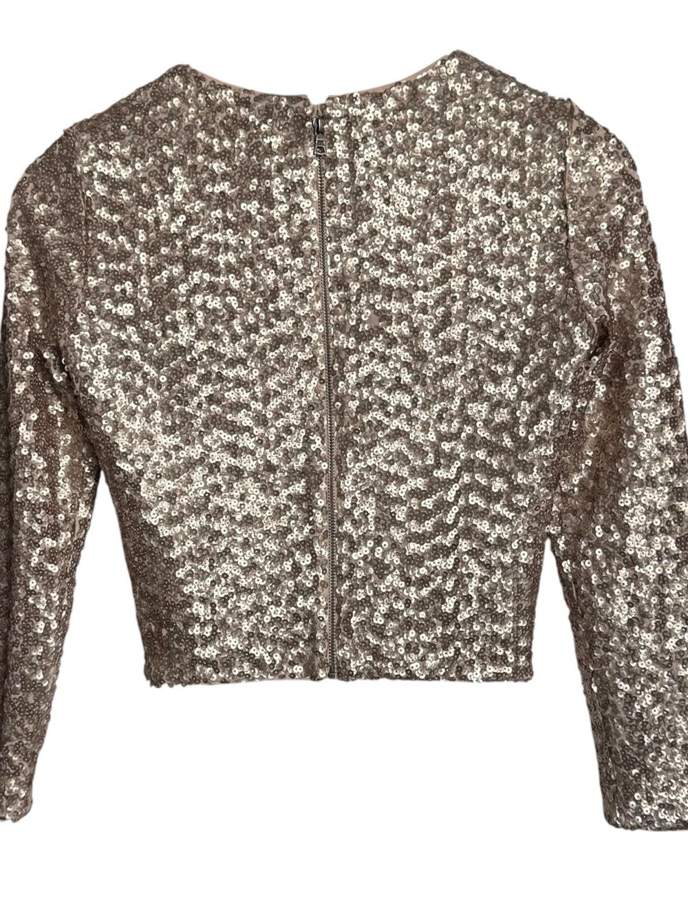 Alice + Olivia Sequin Cropped Top Pencil Midi Skirt Set Size 2 Champagne Gold - Picture 4 of 15